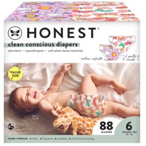 the honest company clean conscious diapers | plant-based, sustainable | sky's the limit + wingin it | super club box, size 6 (35+ lbs), 88 count