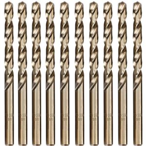 hymnorq 1/4 inch fractional size m35 cobalt steel twist drill bit set of 10pcs, jobber length and straight shank, extremely heat resistant, suitable for drilling in stainless steel and iron