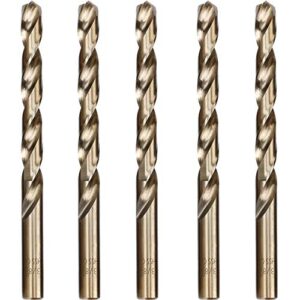 hymnorq 3/8 inch fractional size m35 cobalt steel twist drill bit set of 5pcs, jobber length and straight shank, extremely heat resistant, perfect drilling in stainless steel and cast iron