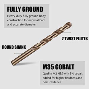 Hymnorq 1/2 Inch Fractional Size M35 Cobalt Steel Twist Drill Bit Set of 2pcs, Jobber Length and Straight Shank, Extremely Heat Resistant, for Drilling in Stainless Steel and Cast Iron