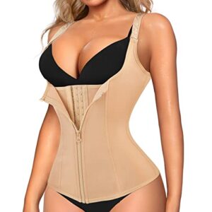 loday waist trainer corset for weight loss tummy control sport workout body shaper (m, beige (vest-adjustable straps))
