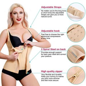 LODAY Waist Trainer Corset for Weight Loss Tummy Control Sport Workout Body Shaper (M, Beige (vest-adjustable straps))