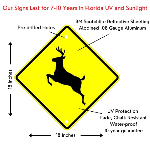 Deer Xing - 18 x 18 Deer Crossing Warning Sign - 3M High Intensity Prismatic Reflective Sheeting - A Real Sign - 10 Year 3M Warranty.