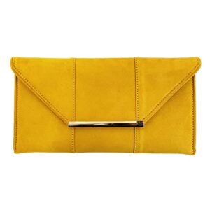 jnb faux microsuede envelope clutch (mustard) medium
