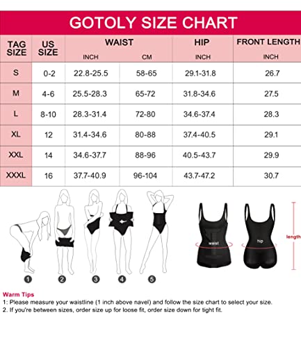 Gotoly Women Waist Trainer Bodysuit Tummy Control Corset Full Body Shaper Cincher Tank Top with Adjustable Straps (Small, Black)