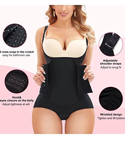 Gotoly Women Waist Trainer Bodysuit Tummy Control Corset Full Body Shaper Cincher Tank Top with Adjustable Straps (Small, Black)