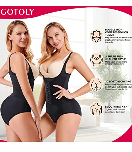 Gotoly Women Waist Trainer Bodysuit Tummy Control Corset Full Body Shaper Cincher Tank Top with Adjustable Straps (Medium, Black)