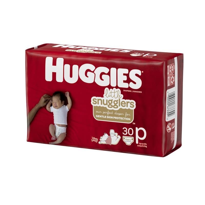 HUGGIES Little Snugglers Baby Diapers, Size Preemie, 30 Count, Convenience Pack (Packaging May Vary)