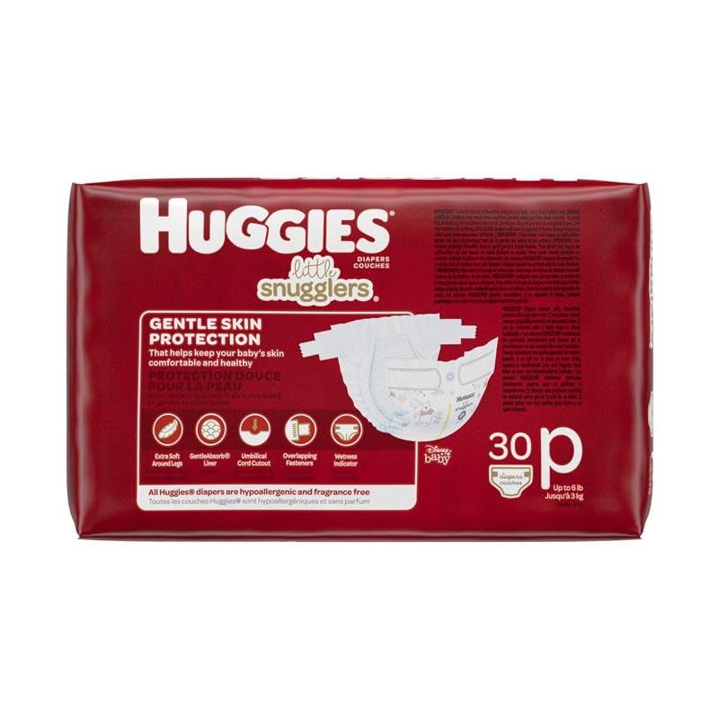 HUGGIES Little Snugglers Baby Diapers, Size Preemie, 30 Count, Convenience Pack (Packaging May Vary)