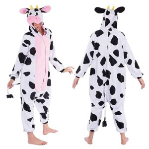 Spooktacular Creations Unisex Adult Pajama Plush Onesie One Piece Cow Animal Costume (Large)