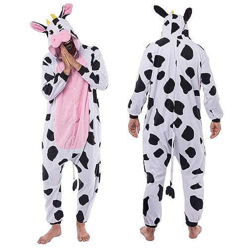 Spooktacular Creations Unisex Adult Pajama Plush Onesie One Piece Cow Animal Costume (Large)