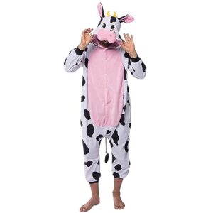 Spooktacular Creations Unisex Adult Pajama Plush Onesie One Piece Cow Animal Costume (Large)