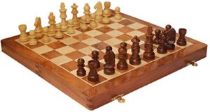 14 inch large wood magnetic chess set with storage - folding wooden travel chess board game with chessmen storage - handmade tournament chess set - best strategy educational toy for adults teens