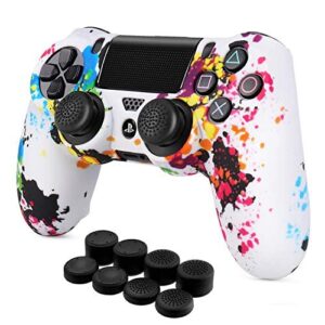 tnp for ps4 / slim / pro controller skin grip cover case set - protective soft silicone gel rubber shell & anti-slip thumb stick caps for sony playstation 4 controller gaming gamepad (splash)