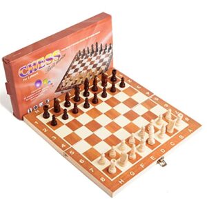 wooden chess set - folding board, 12 inches handmade portable travel chess board game sets with game storage - beginner chess set for kids and adults