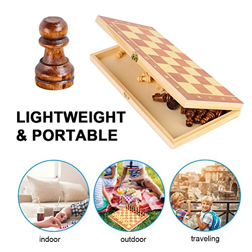 Wooden Chess Set - Folding Board, 12 Inches Handmade Portable Travel Chess Board Game Sets with Game Storage - Beginner Chess Set for Kids and Adults