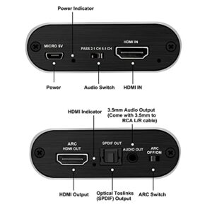 avedio links 4K@60Hz HDMI Audio Extractor, HDMI to HDMI + Optical Toslink SPDIF + 3.5mm AUX Stereo Audio Out, HDMI Audio Converter Adapter Splitter Support HDCP1.4 Full HD 1080P 3D