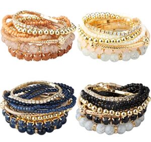 milacolato 2-4 sets stackable bracelets for women multilayer beaded bracelets stretch bangles bohemian style (4 set bracelets)