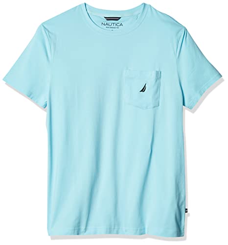 Nautica mens Solid Crew Neck Short Sleeve Pocket T-shirt T Shirt, Bright Aqua Blue, X-Large US