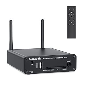 fosi audio t10 2.1ch wifi(support airplay 1 and spotify) tpa3116 bluetooth 5.0 stereo receiver amplifier 24bit 192 khz 2.4g wi-fi routing module wireless multiroom/multi-zone audio amp 100wx2