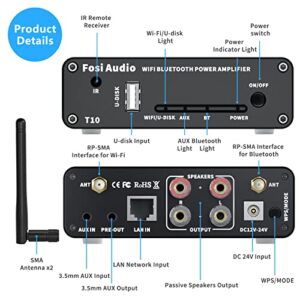 Fosi Audio T10 2.1CH WiFi(Support Airplay 1 and Spotify) TPA3116 Bluetooth 5.0 Stereo Receiver Amplifier 24bit 192 kHz 2.4G Wi-Fi Routing Module Wireless Multiroom/Multi-Zone Audio Amp 100Wx2