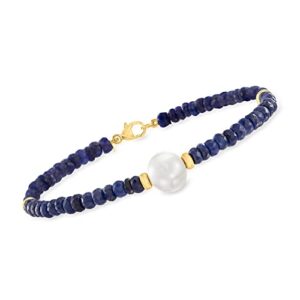 ross-simons 9-10mm cultured pearl and 22.00 ct. t.w. sapphire bead bracelet in 14kt yellow gold. 7.25 inches