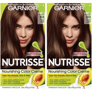 garnier hair color nutrisse nourishing creme, 513 medium nude brown (hot chocolate) permanent hair dye, 2 count (packaging may vary)