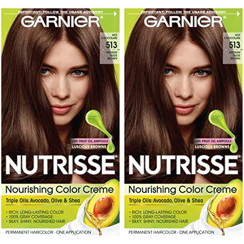 Garnier Hair Color Nutrisse Nourishing Creme, 513 Medium Nude Brown (Hot Chocolate) Permanent Hair Dye, 2 Count (Packaging May Vary)