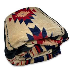 Nu Trendz Signature Southwest Design Sherpa Lined Throw Blanket 50"x 60" (Blue_Beige)