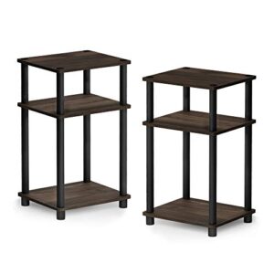 furinno just 3-tier turn-n-tube end table / side table / night stand / bedside table with plastic poles, 2-pack, columbia walnut/black