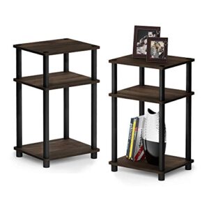 Furinno Just 3-Tier Turn-N-Tube End Table / Side Table / Night Stand / Bedside Table with Plastic Poles, 2-Pack, Columbia Walnut/Black