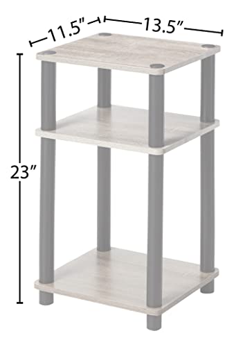 Furinno Just 3-Tier Turn-N-Tube End Table / Side Table / Night Stand / Bedside Table with Plastic Poles, 2-Pack, French Oak Grey/Black