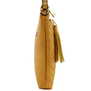 FashionPuzzle Chevron Quilted Medium Crossbody Bag with Tassel Accent (Mustard)