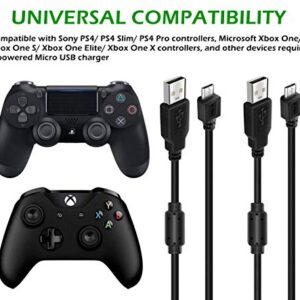 2 Pack 10ft PS4 Controller Charging Cable, Play and Charger Data Sync Cord for Sony Playstation 4/ PS4 Pro/ PS4 Slim/ PS4 Controllers, Microsoft Xbox One X/One S/One Elite/One Controllers (Black)