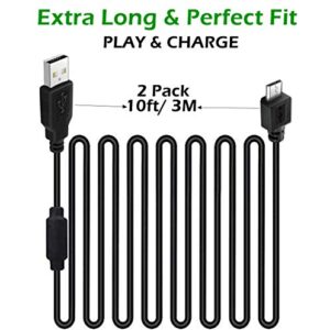 2 Pack 10ft PS4 Controller Charging Cable, Play and Charger Data Sync Cord for Sony Playstation 4/ PS4 Pro/ PS4 Slim/ PS4 Controllers, Microsoft Xbox One X/One S/One Elite/One Controllers (Black)