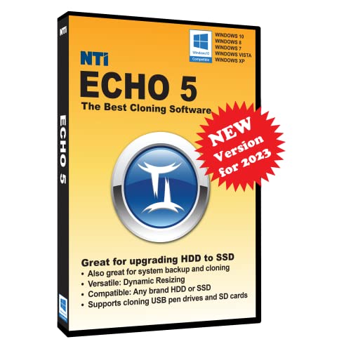 NTI Echo 5 | New Version 5.5 | Disk Cloning Migration and Duplication Software. It Simply Works | Make an exact copy of HDD, SSD or NVMe SSD, with Dynamic Resizing | Available in Download and CD-ROM