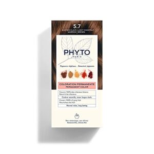 phyto phytocolor permanent hair color, 5.7 light chestnut brown, with botanical pigments, 100% grey hair coverage, ammonia-free, ppd-free, resorcin-free, 0.42 oz.