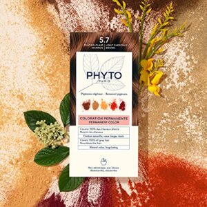 PHYTO Phytocolor Permanent Hair Color, 5.7 Light Chestnut Brown, with Botanical Pigments, 100% Grey Hair Coverage, Ammonia-free, PPD-free, Resorcin-free, 0.42 oz.