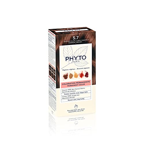 PHYTO Phytocolor Permanent Hair Color, 5.7 Light Chestnut Brown, with Botanical Pigments, 100% Grey Hair Coverage, Ammonia-free, PPD-free, Resorcin-free, 0.42 oz.