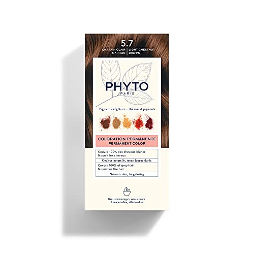 PHYTO Phytocolor Permanent Hair Color, 5.7 Light Chestnut Brown, with Botanical Pigments, 100% Grey Hair Coverage, Ammonia-free, PPD-free, Resorcin-free, 0.42 oz.