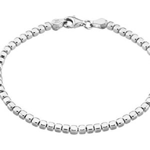 Miabella 925 Sterling Silver Organic Cube Bead Chain Bracelet for Women Men, Handmade in Italy (Length 8 Inches)