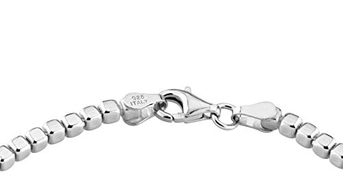 Miabella 925 Sterling Silver Organic Cube Bead Chain Bracelet for Women Men, Handmade in Italy (Length 8 Inches)