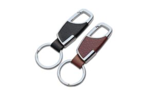 2pcs stainless steel key chain with leather heavy duty home office car keychain with key ring key holder for men and women-brown & black