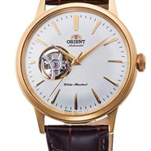 Orient 'Bambino Open Heart' Japanese Automatic Stainless Steel and Leather Dress Watch, Gold, Default Title, Strap