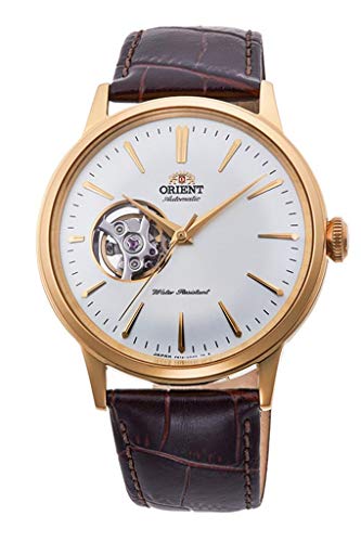 Orient 'Bambino Open Heart' Japanese Automatic Stainless Steel and Leather Dress Watch, Gold, Default Title, Strap