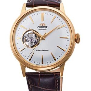 Orient 'Bambino Open Heart' Japanese Automatic Stainless Steel and Leather Dress Watch, Gold, Default Title, Strap