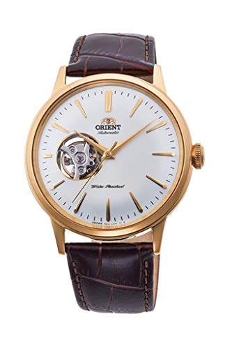 Orient 'Bambino Open Heart' Japanese Automatic Stainless Steel and Leather Dress Watch, Gold, Default Title, Strap