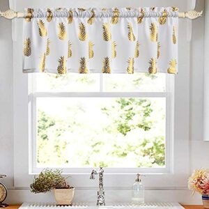 OREMILA Kitchen Curtain Valances for Windows 56" x 15", Metallic Print Golden Pineapple Valances for Living Room/Bathroom/Kitchen Windows, Rod Pocket, 1 Pack