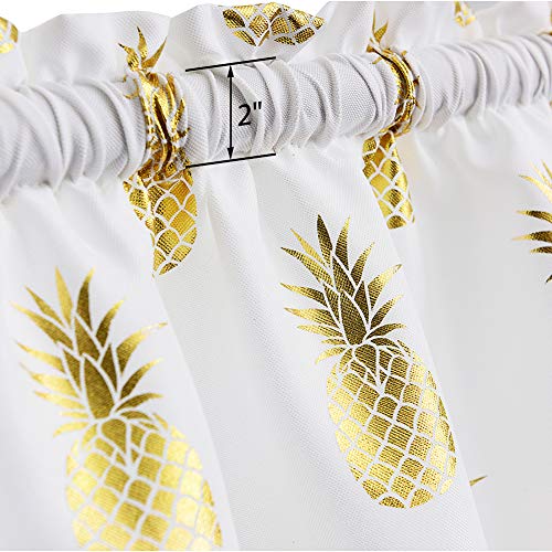 OREMILA Kitchen Curtain Valances for Windows 56" x 15", Metallic Print Golden Pineapple Valances for Living Room/Bathroom/Kitchen Windows, Rod Pocket, 1 Pack