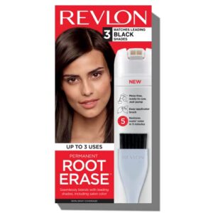 revlon permanent hair color, permanent hair dye, at-home root erase with applicator brush for multiple use, 100% gray coverage, black (3), 3.2 fl oz